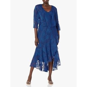 Alex Evenings Women's Sleeveless Printed Chiffon Midi Spring/Summer Size‎ 6 Blue